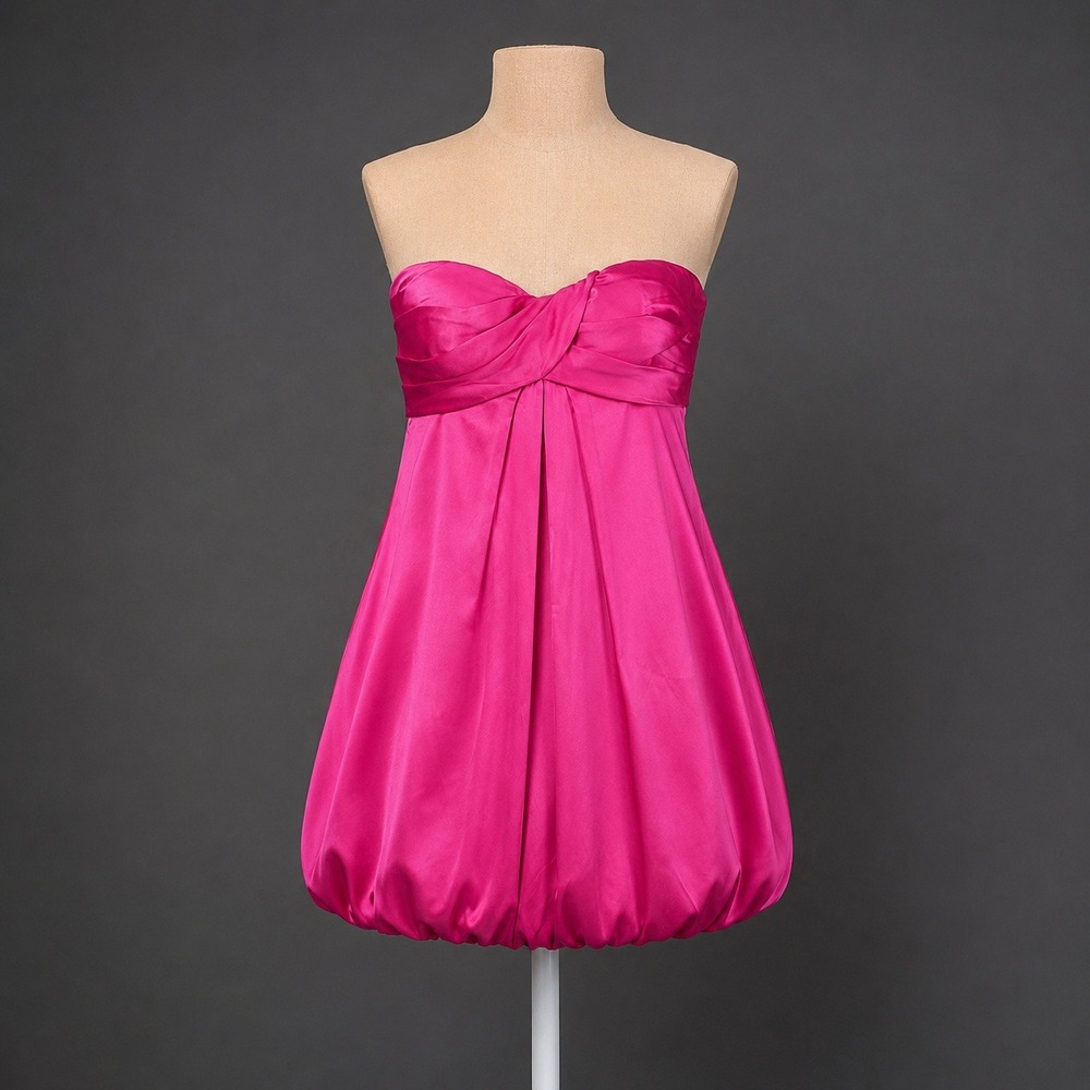 Vintage Y2K Cache 100% Silk Strapless Mini Dress Size 6 Pink Coquette Hoco Retro